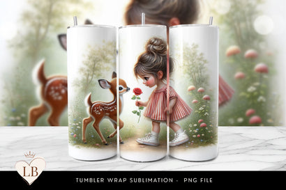 Woodland Girl and Fawn Tumbler Wrap - Nature Sublimation PNG Sublimation BijouBay 