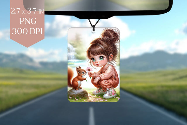 Woodland Girl & Squirrel Air Freshener PNG Sublimation BijouBay 