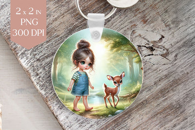 Woodland Girl with Baby Deer Sublimation PNG Sublimation BijouBay 