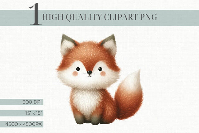 Woodland Little Fox Watercolor Clipart Illustration PNG Sublimation BijouBay 