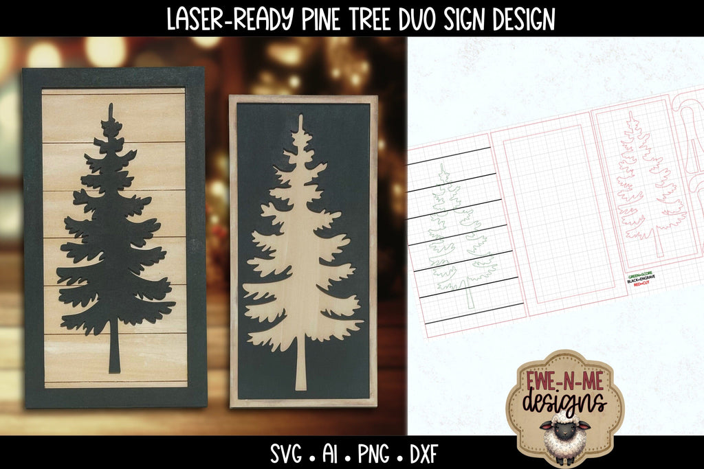 Woodland Pine Tree Sign Design | Two Laser Cut Files in One - So Fontsy