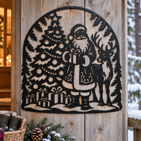 Woodland Santa Reindeer Laser SVG | Christmas Tree and Gifts DXF | Santa Claus Metal Wall Art | Holiday Plasma Cutting File SVG HappyDesignStudio 