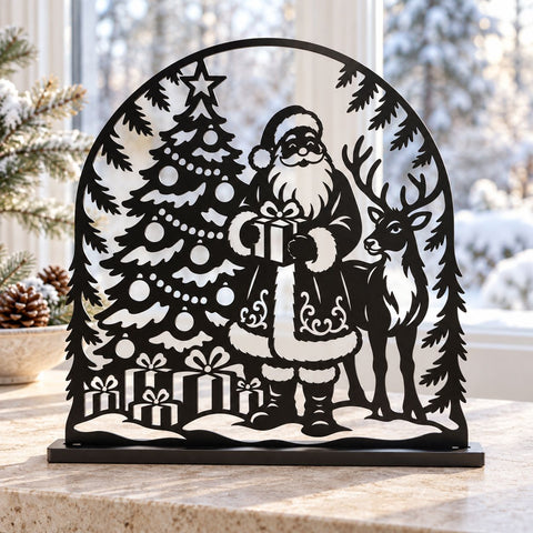 Woodland Santa Reindeer Laser SVG | Christmas Tree and Gifts DXF | Santa Claus Metal Wall Art | Holiday Plasma Cutting File SVG HappyDesignStudio 