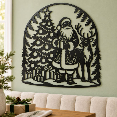 Woodland Santa Reindeer Laser SVG | Christmas Tree and Gifts DXF | Santa Claus Metal Wall Art | Holiday Plasma Cutting File SVG HappyDesignStudio 