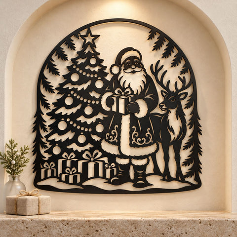 Woodland Santa Reindeer Laser SVG | Christmas Tree and Gifts DXF | Santa Claus Metal Wall Art | Holiday Plasma Cutting File SVG HappyDesignStudio 