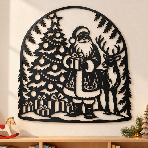 Woodland Santa Reindeer Laser SVG | Christmas Tree and Gifts DXF | Santa Claus Metal Wall Art | Holiday Plasma Cutting File SVG HappyDesignStudio 