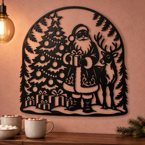 Woodland Santa Reindeer Laser SVG | Christmas Tree and Gifts DXF | Santa Claus Metal Wall Art | Holiday Plasma Cutting File SVG HappyDesignStudio 