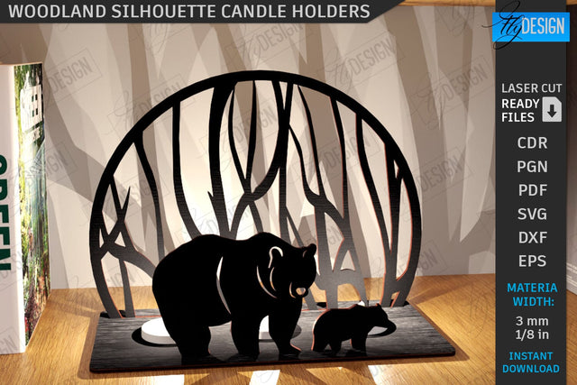 Woodland Silhouette Candle Holder Laser Cut | Shadow Candle Holder | Tealight Holder | Shadow Forest Scene SVG | Candlestick | CNC File SVG Fly Design 