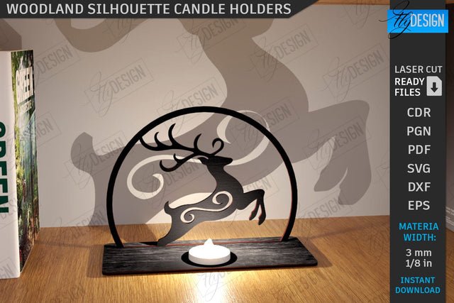 Woodland Silhouette Candle Holder Laser Cut | Shadow Candle Holder | Tealight Holder | Shadow Forest Scene SVG | Candlestick | CNC File SVG Fly Design 