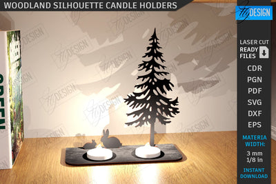 Woodland Silhouette Candle Holder Laser Cut | Shadow Candle Holder | Tealight Holder | Shadow Forest Scene SVG | Candlestick | CNC File SVG Fly Design 