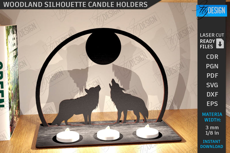 Woodland Silhouette Candle Holder Laser Cut | Shadow Candle Holder | Tealight Holder | Shadow Forest Scene SVG | Candlestick | CNC File SVG Fly Design 
