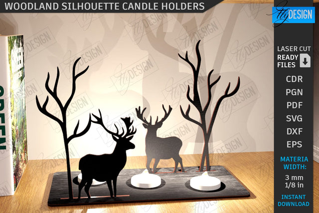 Woodland Silhouette Candle Holder Laser Cut | Shadow Candle Holder | Tealight Holder | Shadow Forest Scene SVG | Candlestick | CNC File SVG Fly Design 