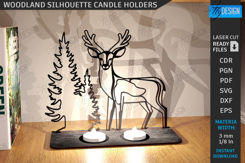 Woodland Silhouette Candle Holder Laser Cut | Shadow Candle Holder | Tealight Holder | Shadow Forest Scene SVG | Candlestick | CNC File SVG Fly Design 