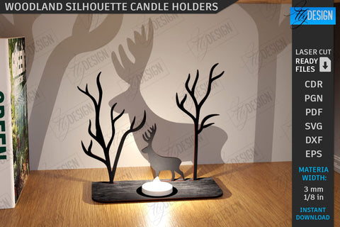 Woodland Silhouette Candle Holders Laser Cut Bundle | Shadow Candle Holder | Tealight Holder | Shadow Forest Scene SVG | Candlestick | CNC Files SVG Fly Design 