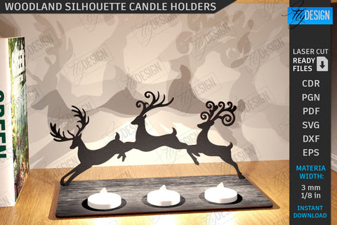Woodland Silhouette Candle Holders Laser Cut Bundle | Shadow Candle Holder | Tealight Holder | Shadow Forest Scene SVG | Candlestick | CNC Files SVG Fly Design 