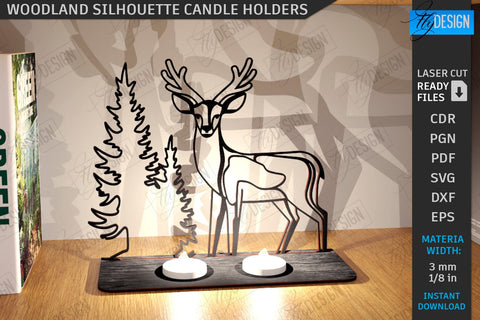 Woodland Silhouette Candle Holders Laser Cut Bundle | Shadow Candle Holder | Tealight Holder | Shadow Forest Scene SVG | Candlestick | CNC Files SVG Fly Design 