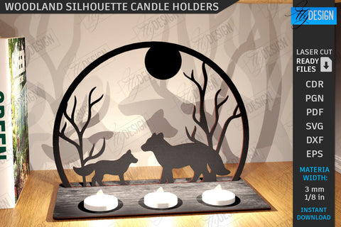 Woodland Silhouette Candle Holders Laser Cut Bundle | Shadow Candle Holder | Tealight Holder | Shadow Forest Scene SVG | Candlestick | CNC Files SVG Fly Design 