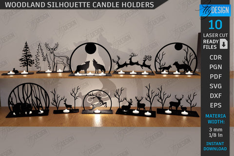 Woodland Silhouette Candle Holders Laser Cut Bundle | Shadow Candle Holder | Tealight Holder | Shadow Forest Scene SVG | Candlestick | CNC Files SVG Fly Design 