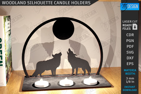 Woodland Silhouette Candle Holders Laser Cut Bundle | Shadow Candle Holder | Tealight Holder | Shadow Forest Scene SVG | Candlestick | CNC Files SVG Fly Design 