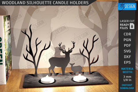 Woodland Silhouette Candle Holders Laser Cut Bundle | Shadow Candle Holder | Tealight Holder | Shadow Forest Scene SVG | Candlestick | CNC Files SVG Fly Design 