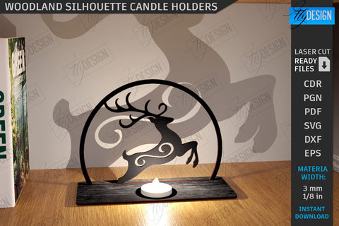 Woodland Silhouette Candle Holders Laser Cut Bundle | Shadow Candle Holder | Tealight Holder | Shadow Forest Scene SVG | Candlestick | CNC Files SVG Fly Design 