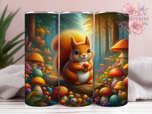 Woodland Squirrel & Mushroom Tumbler Wrap, 20oz Sublimation, Cute Animal Tumbler, Woodland Creature Art, Forest Tumbler Decor, Nature Inspired Drinkware Sublimation Li Zamperini 
