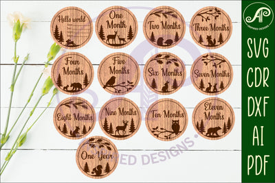 Woodland themed Baby monthly milestone discs SVG forest SVG APInspireddesigns 