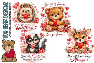 Woodland Valentines Day Critters Sublimation Boo Bear Designz 