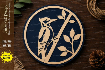 Woodpecker Bird Branch Laser Cut SVG File SVG Regulrcrative 