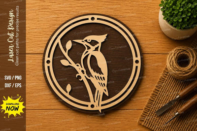 Woodpecker Bird Circle Laser Cut SVG File SVG Regulrcrative 