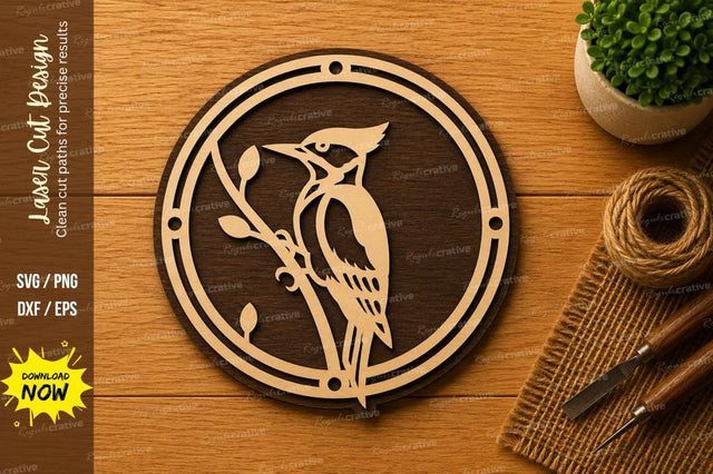 Woodpecker Bird Circle Laser Cut SVG File SVG Regulrcrative 