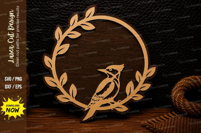 Woodpecker Laurel Wreath Laser Cut SVG Design SVG Regulrcrative 