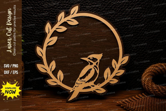 Woodpecker Laurel Wreath Laser Cut SVG Design SVG Regulrcrative 