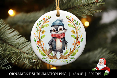 Woodpecker Round Christmas Ornament Sublimation PNG Sublimation BijouBay 