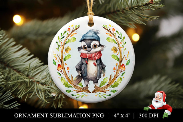 Woodpecker Round Christmas Ornament Sublimation PNG Sublimation BijouBay 
