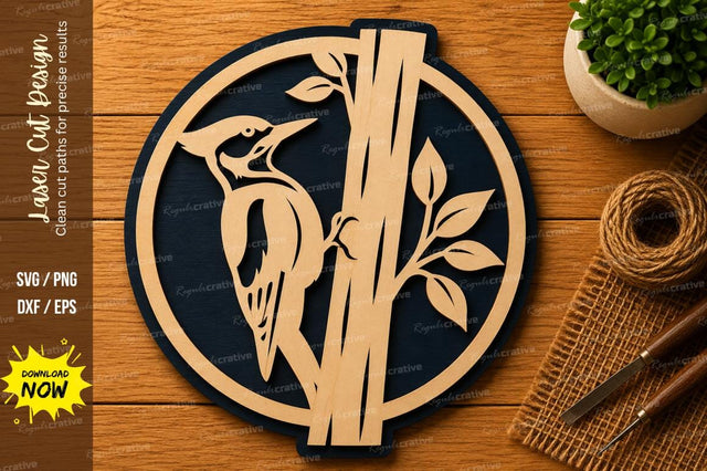 Woodpecker Tree Branch Laser Cut SVG File SVG Regulrcrative 
