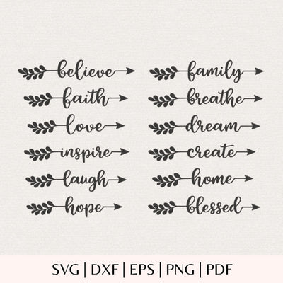 Word Art Arrows SVG Bundle - Inspirational Quotes - Foliage Arrow Cut File for Cricut - Boho Wall Sign DXF Design for Laser SVG DreamingSVG 