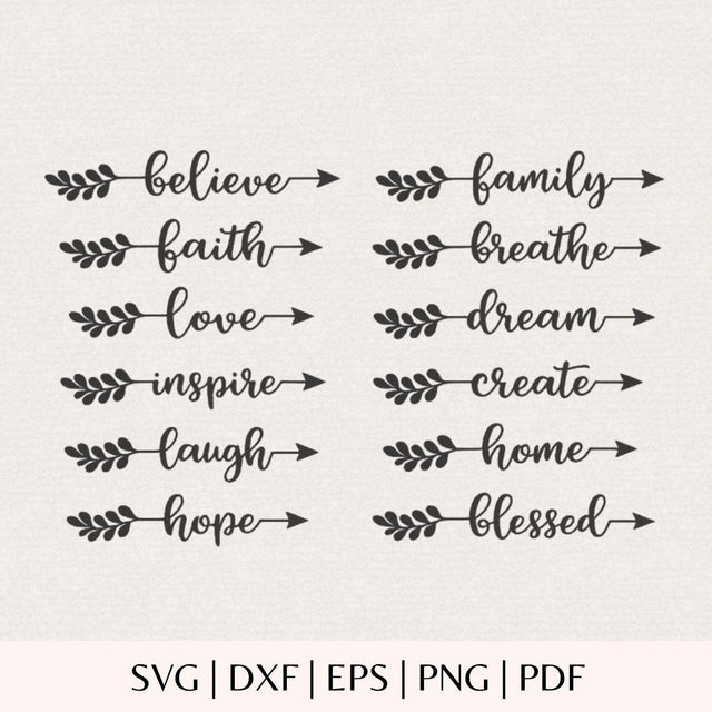 Word Art Arrows SVG Bundle - Inspirational Quotes - Foliage Arrow Cut File for Cricut - Boho Wall Sign DXF Design for Laser SVG DreamingSVG 