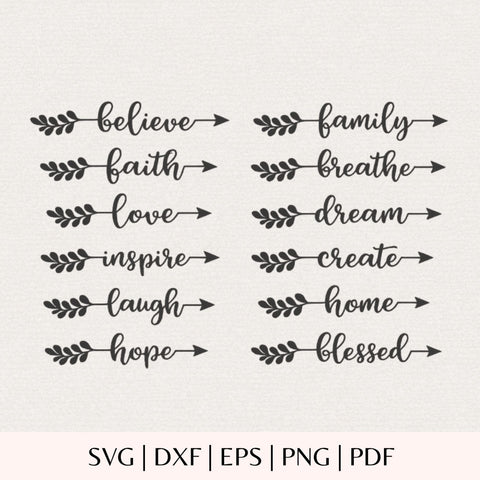 Word Art Arrows SVG Bundle - Inspirational Quotes - Foliage Arrow Cut File for Cricut - Boho Wall Sign DXF Design for Laser SVG DreamingSVG 