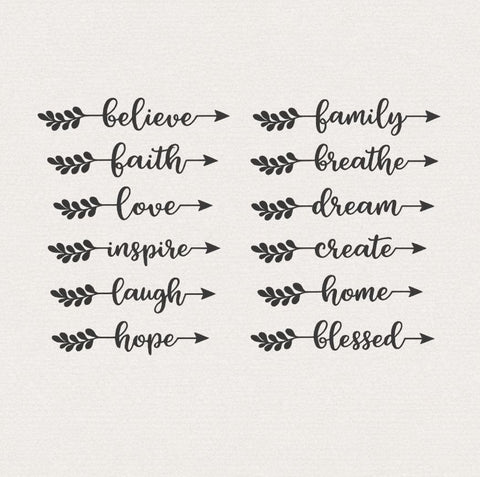 Word Art Arrows SVG Bundle - Inspirational Quotes - Foliage Arrow Cut File for Cricut - Boho Wall Sign DXF Design for Laser SVG DreamingSVG 