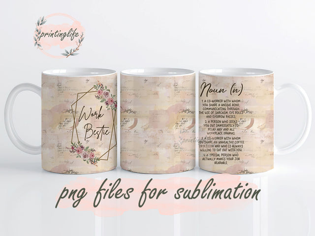 Work Bestie Mug Wrap Design, Instant Digital Design Download Mug Wrap Design, Mug Design PNG Sublimation PrintingLife 