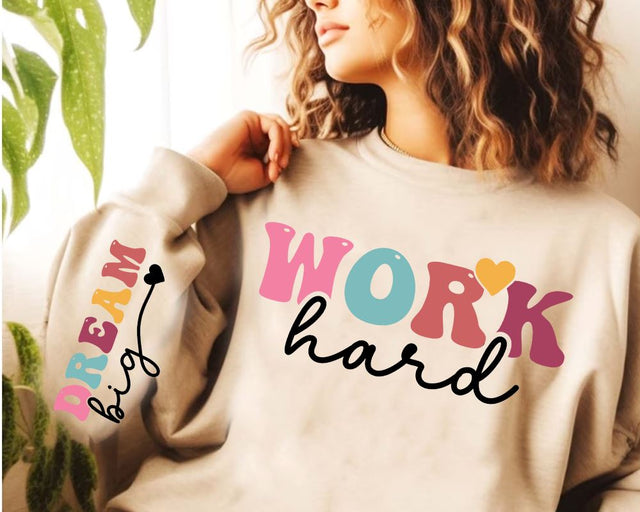 Work Hard Dream Big svg png Distressed, boho inspirational sleeve SVG, positive quote png, inspirational quote svg png SVG BB Type Studios 