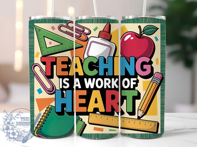 Work of Heart 20oz Tumbler, Inspirational Teacher Quote, Teaching is a Work of Heart Wrap, Education Sublimation Design, 20oz Tumbler Wrap, Sublimation Design PNG, Teacher Gift Sublimation ToriDesigns 