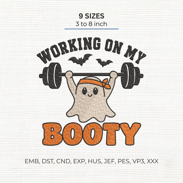 Working On My Booty Ghost Embroidery Design – Funny Halloween Gym Workout Machine Embroidery File Embroidery/Applique DESIGNS PatternFeed8 