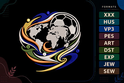 World Soccer Globe Football Embroidery Design Embroidery/Applique DESIGNS sg embroidery 