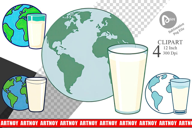 World with Milk Glass Clipart Sublimation artnoy 