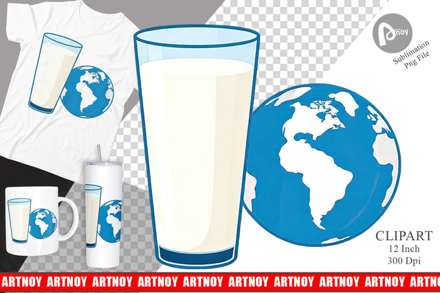 World with Milk Glass Clipart Sublimation artnoy 