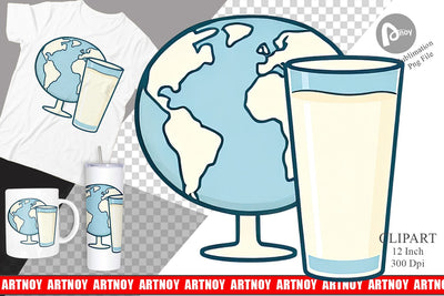 World with Milk Glass Clipart Sublimation artnoy 