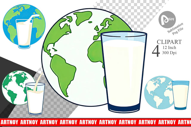 World with Milk Glass Clipart Sublimation artnoy 