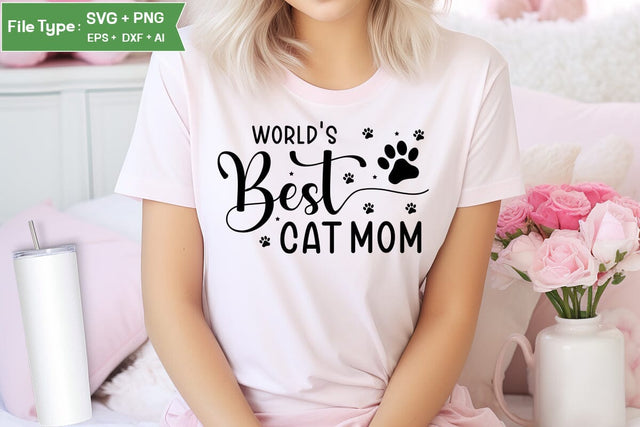 World's Best Cat Mom SVG Cut File, SVGs,Quotes and Sayings,Food & Drink,On Sale, Print & Cut SVG DesignPlante 503 